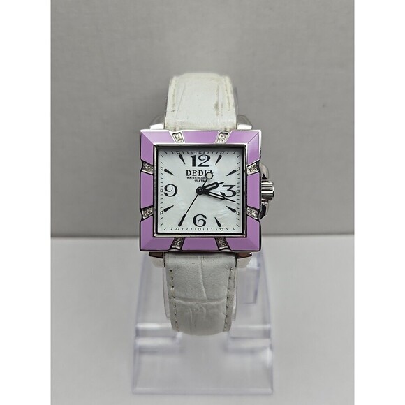 Dedia Lily LQ Diamond Accent Purple Enamel Square Swiss Quartz Watch New Battery - Picture 1 of 13